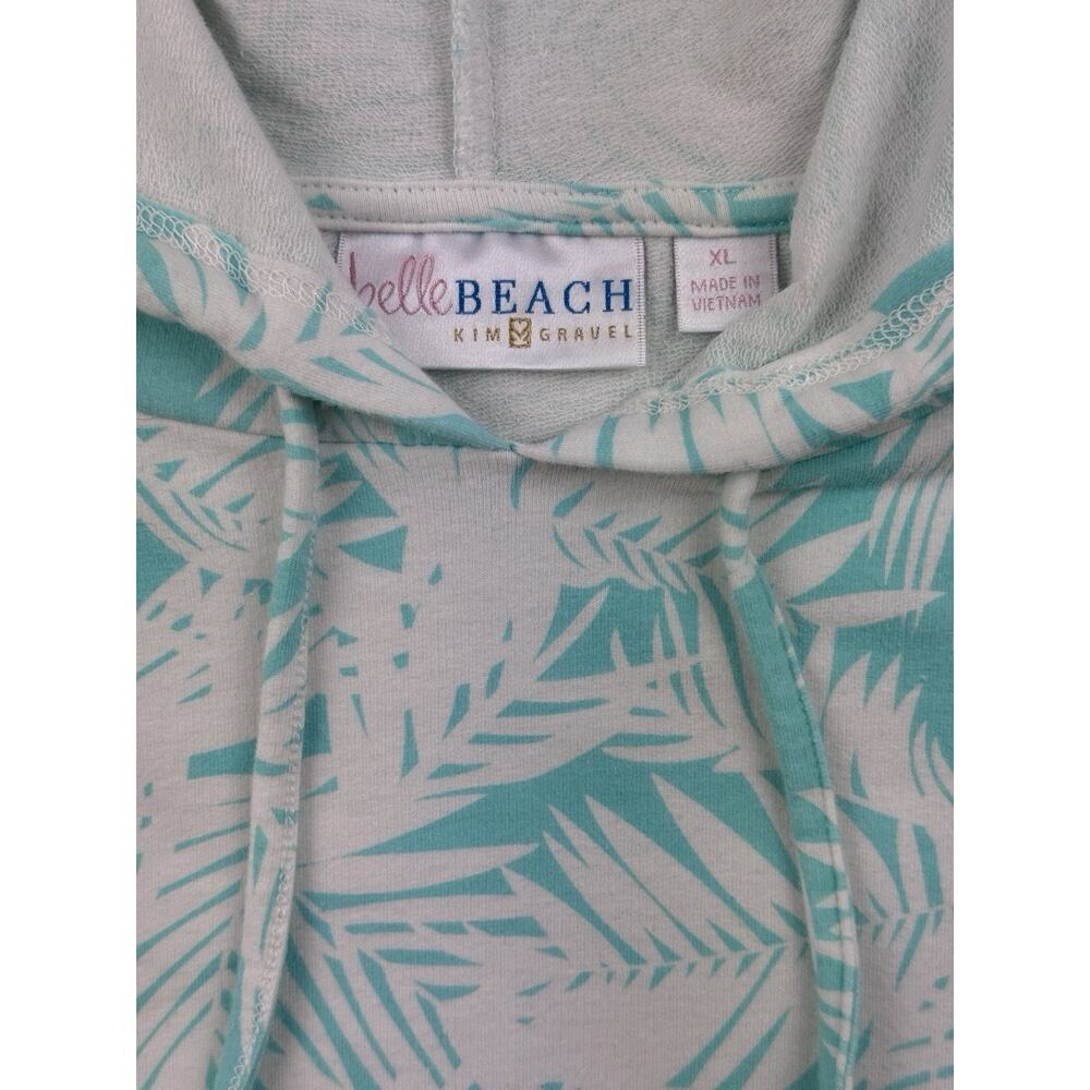 Belle Beach by Kim Gravel French Terry Short Sleeve Hoodie Light Aqua Palm XL - Picture 6 of 12